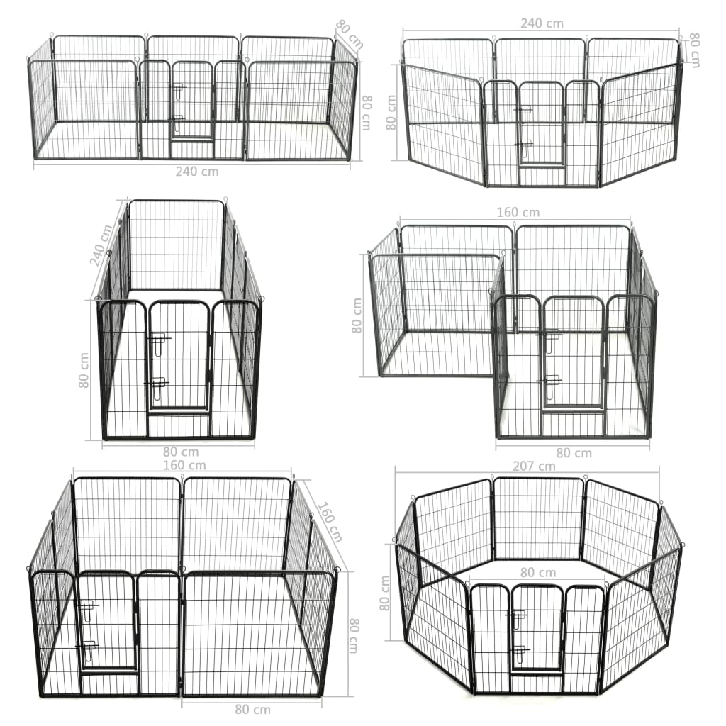 Hondenren met 8 panelen 80x100 cm staal zwart