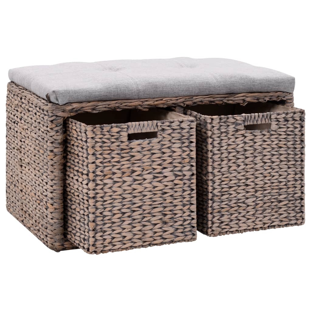 Bankje met 3 manden 105x40x42 cm zeegras bruin