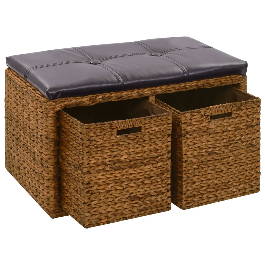 Bankje met 3 manden 105x40x42 cm zeegras bruin