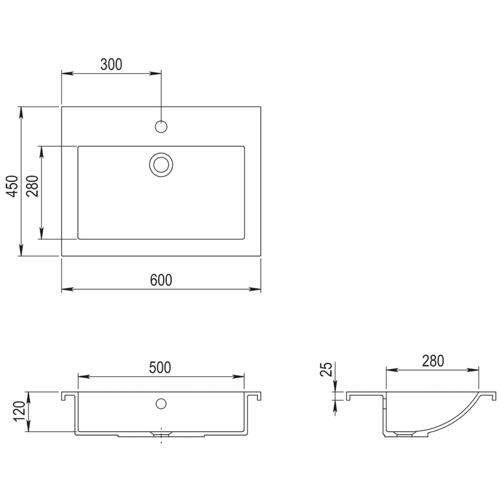 Wasbak 600x450x120 mm graniet