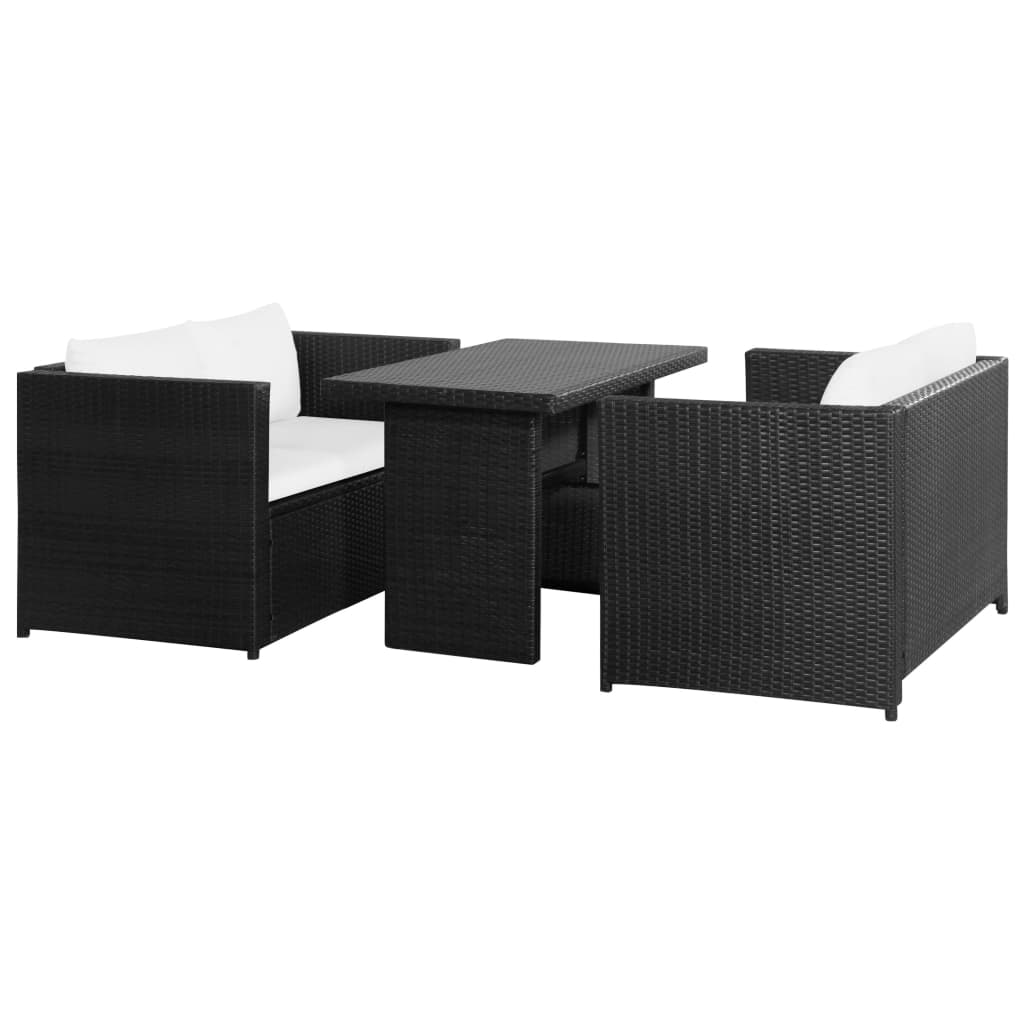 3-delige Loungeset met kussens poly rattan