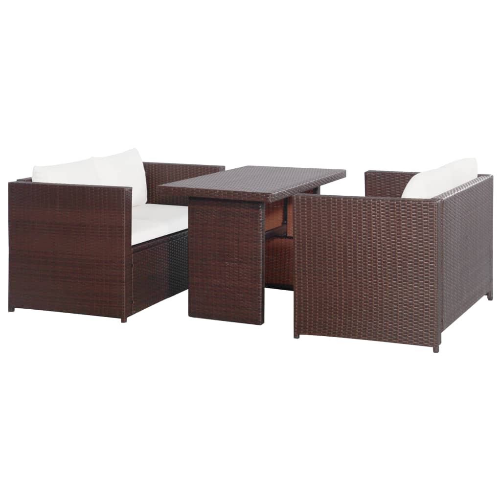 3-delige Loungeset met kussens poly rattan