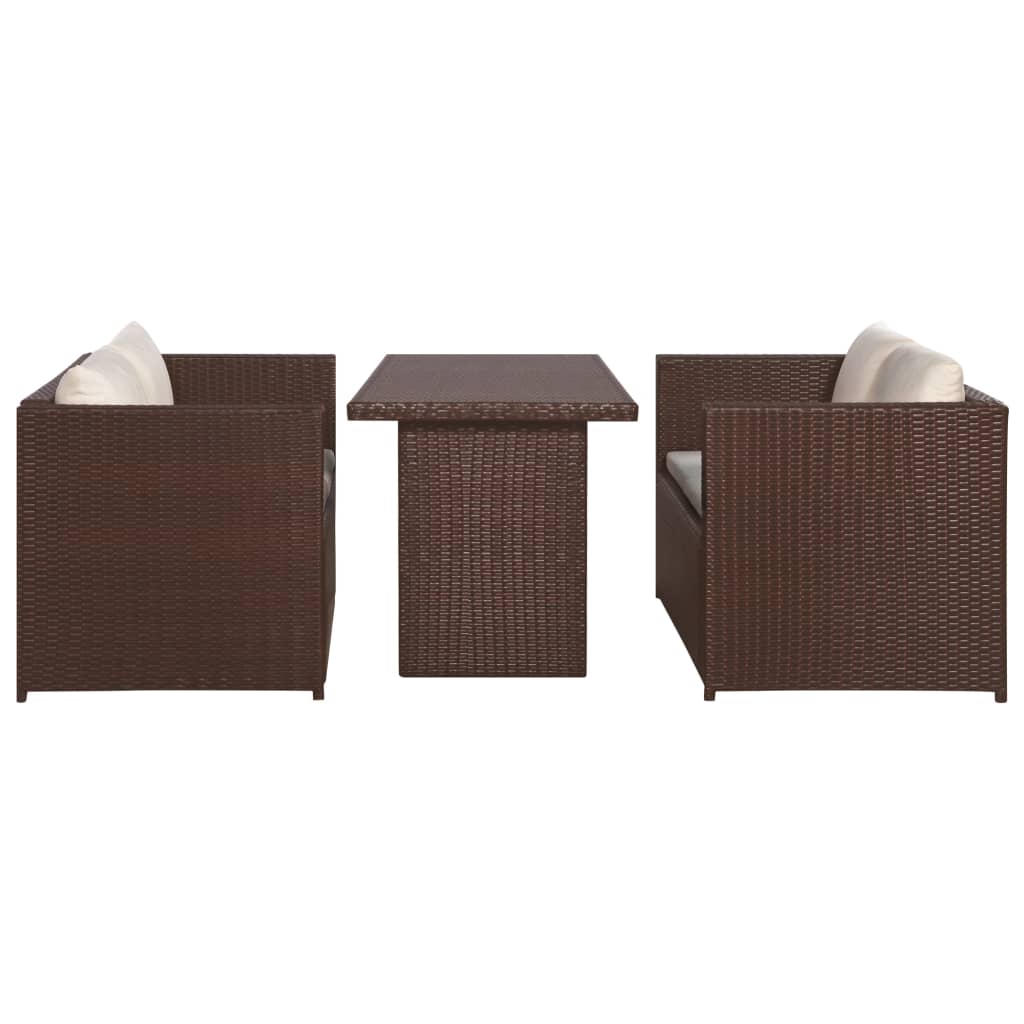 3-delige Loungeset met kussens poly rattan