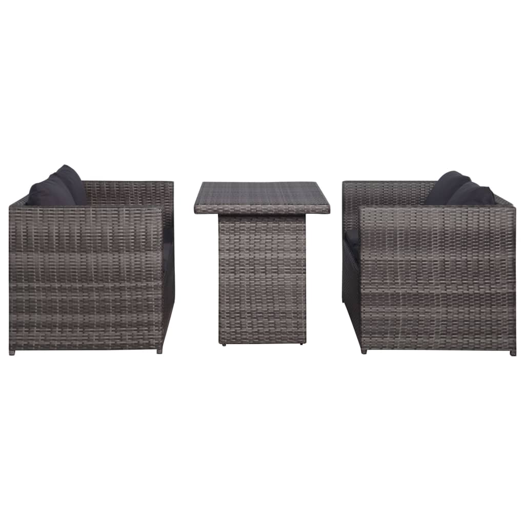 3-delige Loungeset met kussens poly rattan