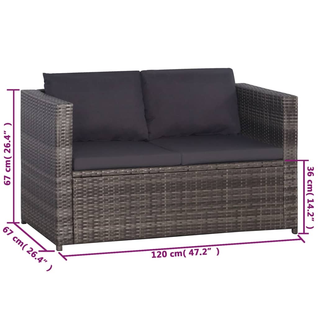 3-delige Loungeset met kussens poly rattan