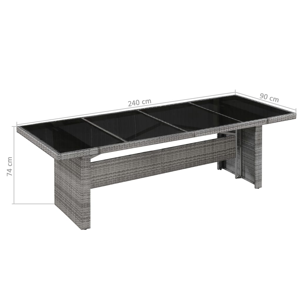 Tuintafel 240x90x74 cm poly rattan glas