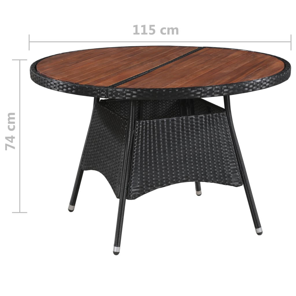 Tuintafel 115x74 cm poly rattan en massief acaciahout