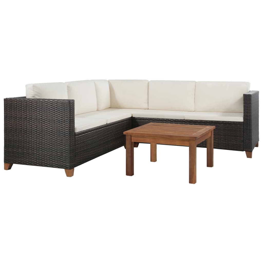 4-delige Loungeset met kussens poly rattan