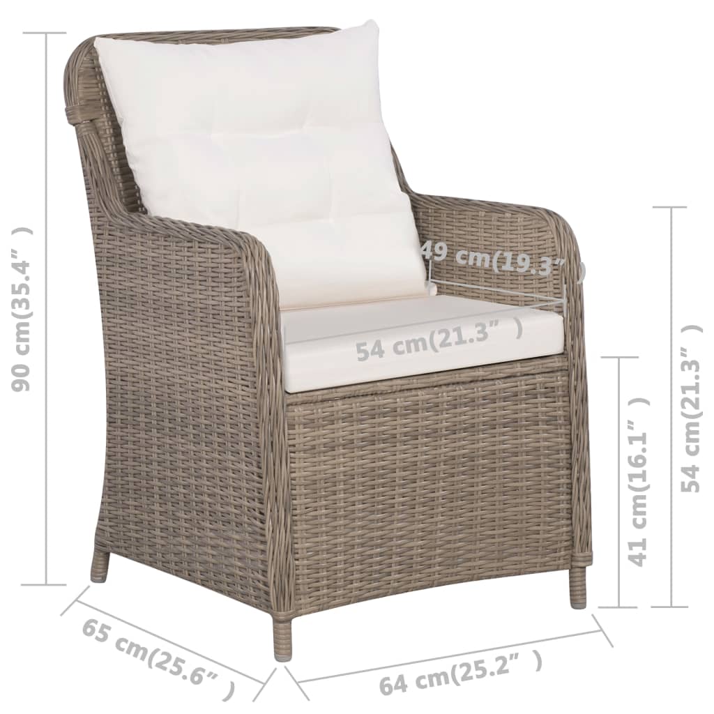 Tuinstoelen 2 st met kussens poly rattan