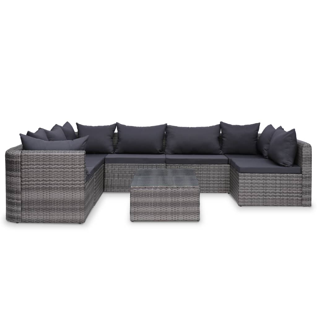 7-delige Loungeset met kussens poly rattan grijs