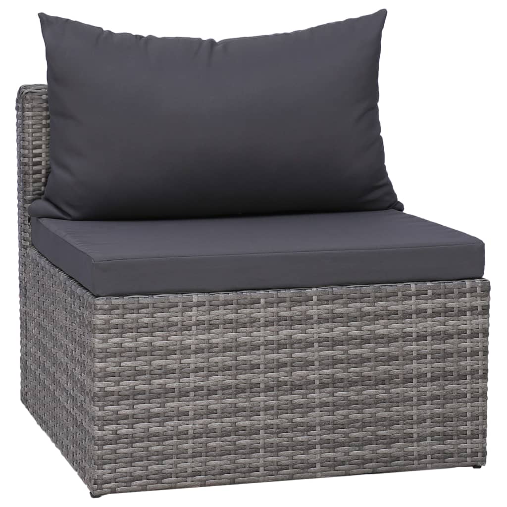 7-delige Loungeset met kussens poly rattan grijs