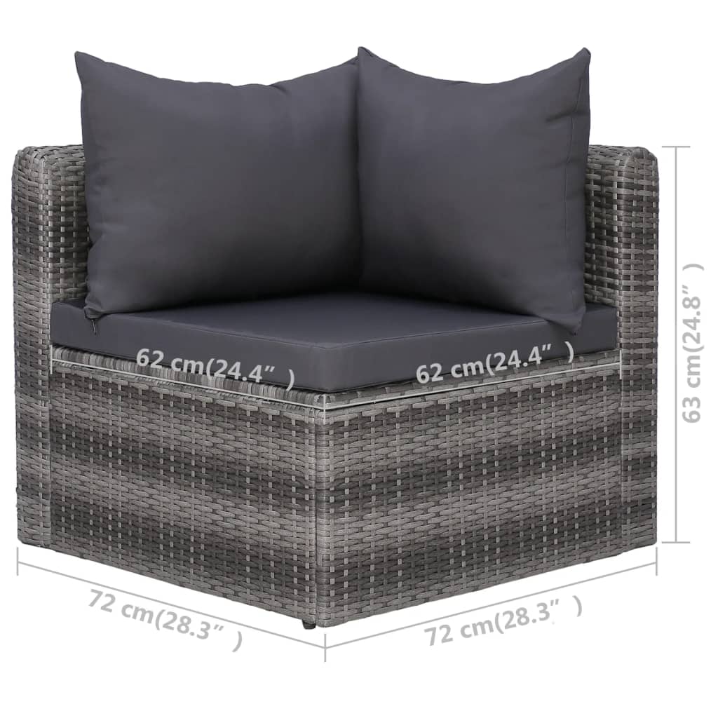 7-delige Loungeset met kussens poly rattan grijs