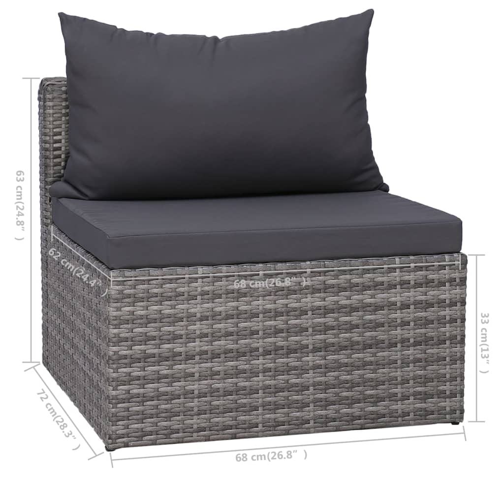 7-delige Loungeset met kussens poly rattan grijs