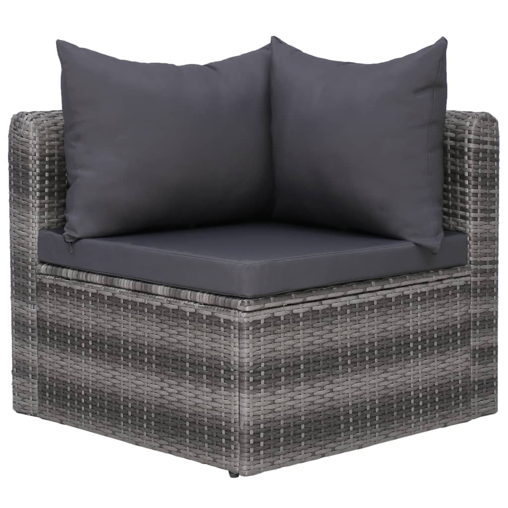 7-delige Loungeset met kussens poly rattan grijs