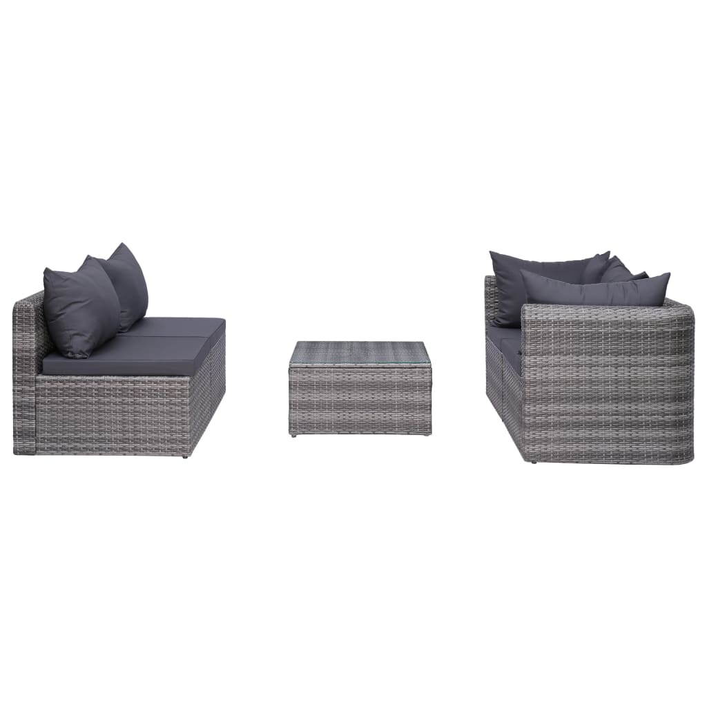 7-delige Loungeset met kussens poly rattan grijs