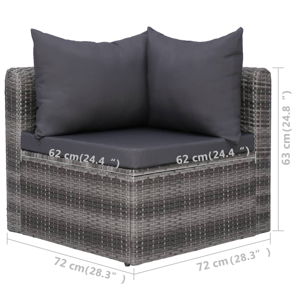 7-delige Loungeset met kussens poly rattan grijs