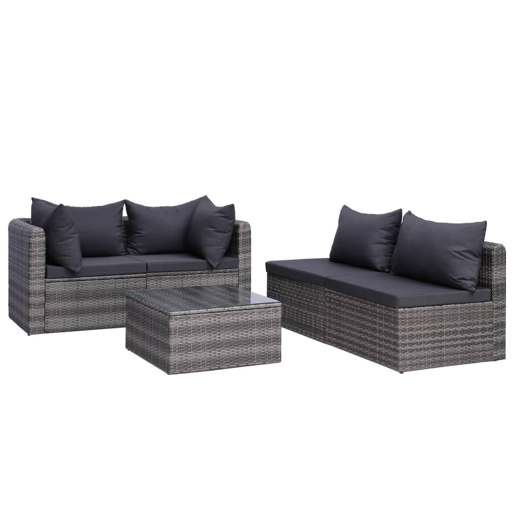 7-delige Loungeset met kussens poly rattan grijs