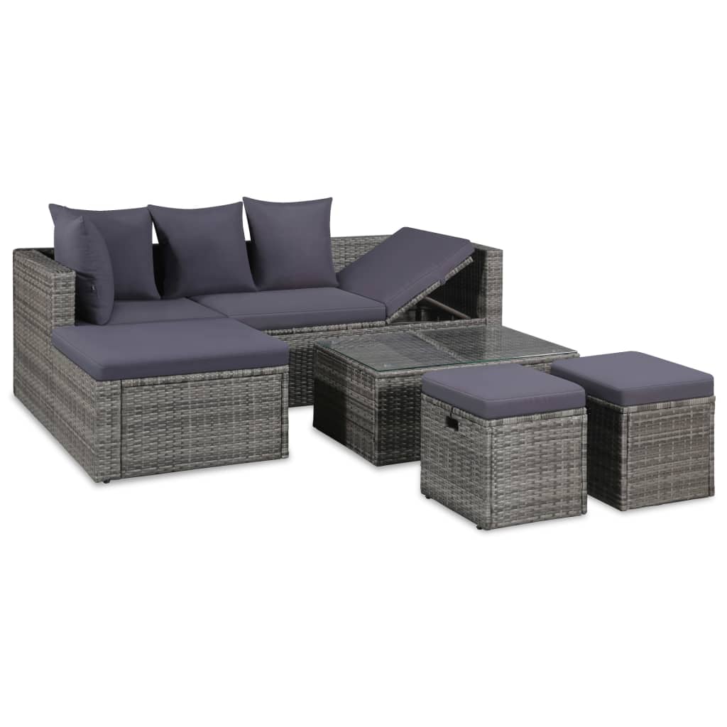 4-delige Loungeset met kussens poly rattan