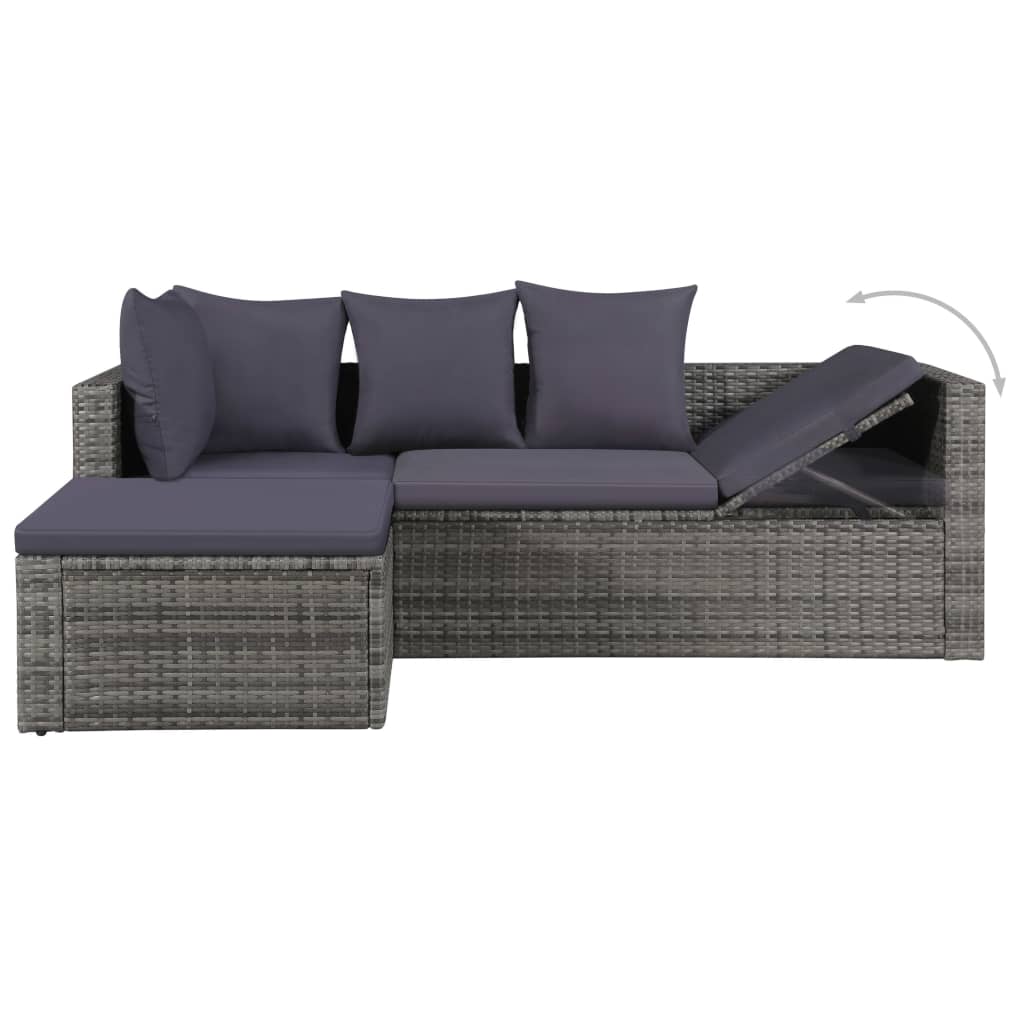 4-delige Loungeset met kussens poly rattan