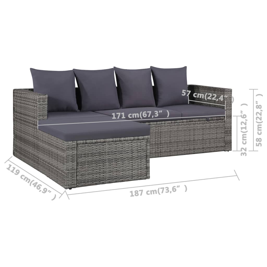 4-delige Loungeset met kussens poly rattan