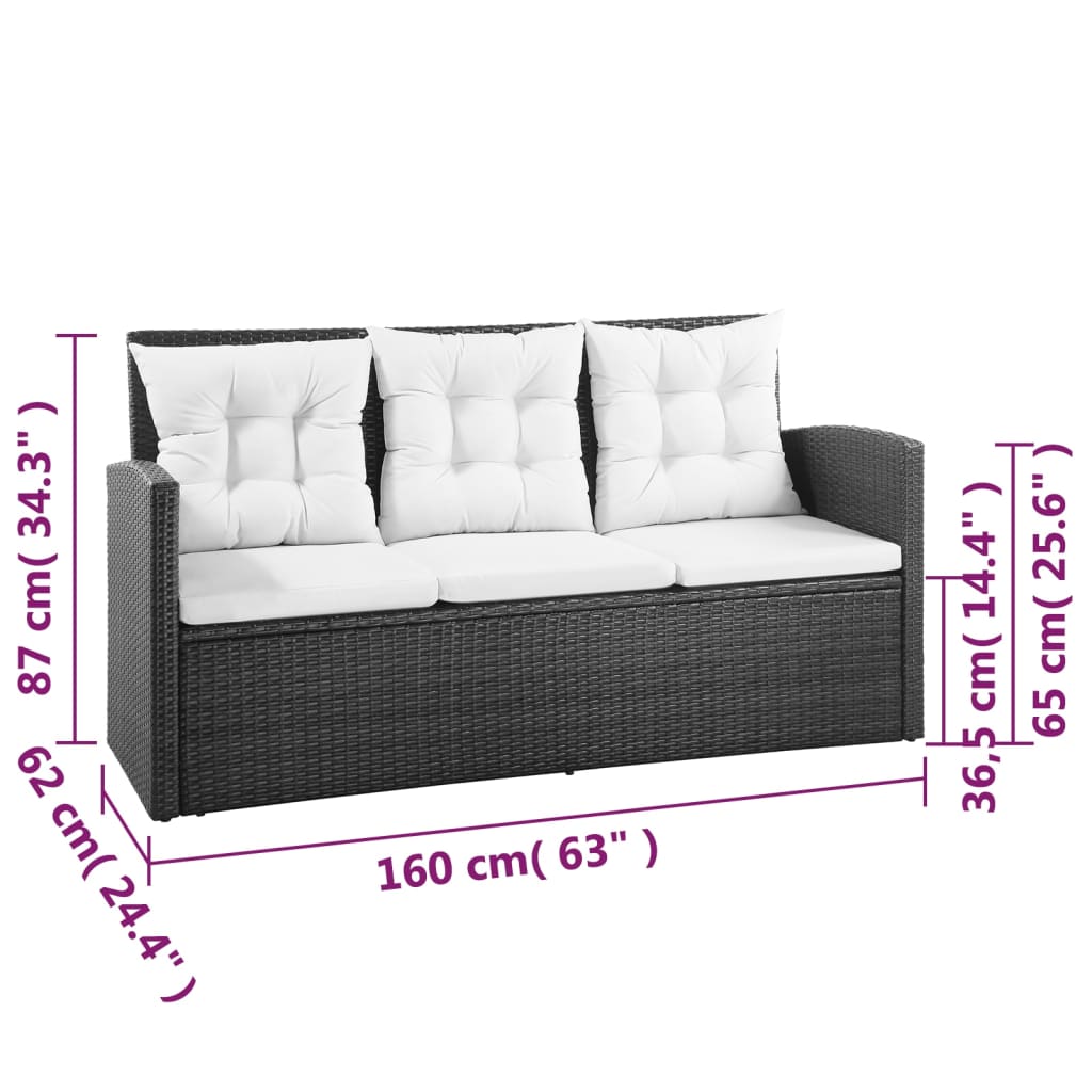 5-delige Loungeset met kussens poly rattan