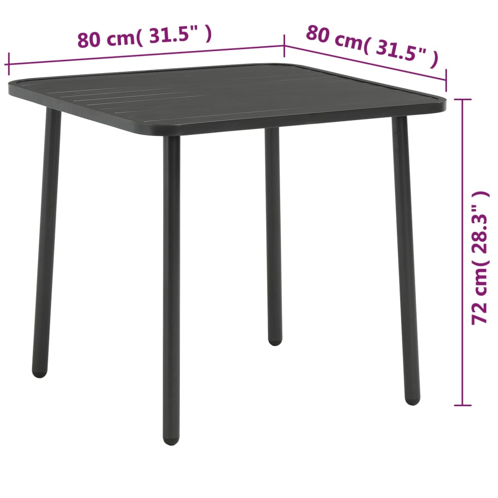 Tuintafel 80x80x72 cm staal donkergrijs