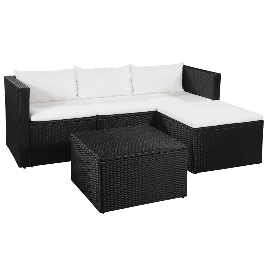 3-delige Loungeset poly rattan zwart en grijs