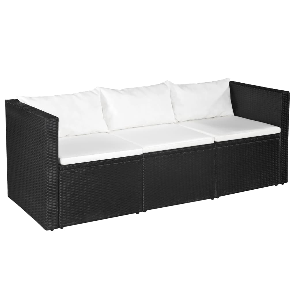 3-delige Loungeset poly rattan zwart en grijs