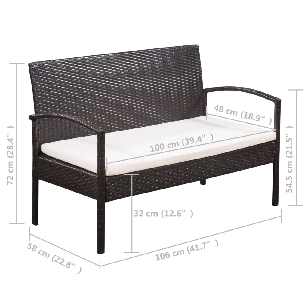 5-delige Loungeset met kussens poly rattan