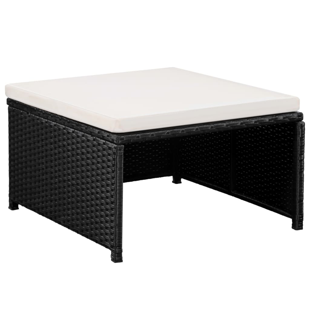 12-delige Loungeset met kussens poly rattan zwart