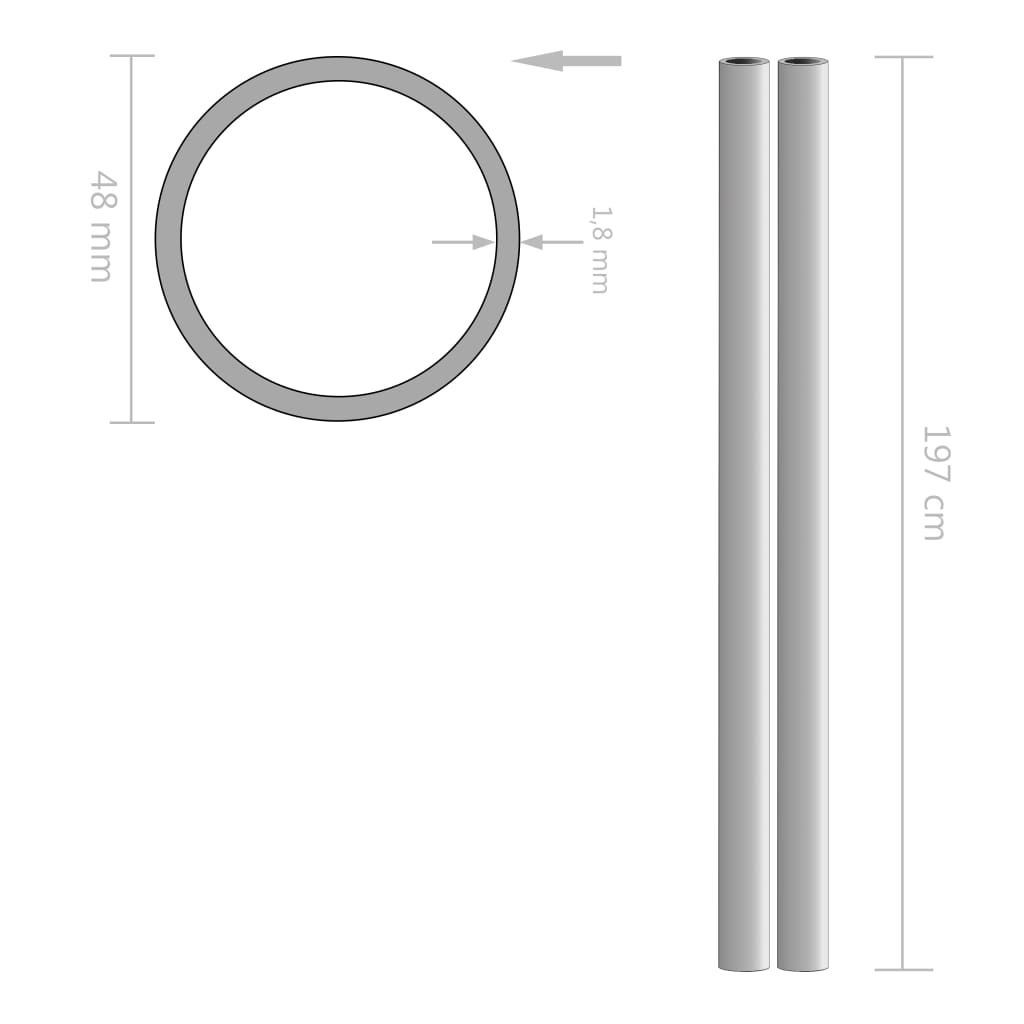 Buizen rond V2A 2m Ø70x1,8mm roestvrij staal 2 st