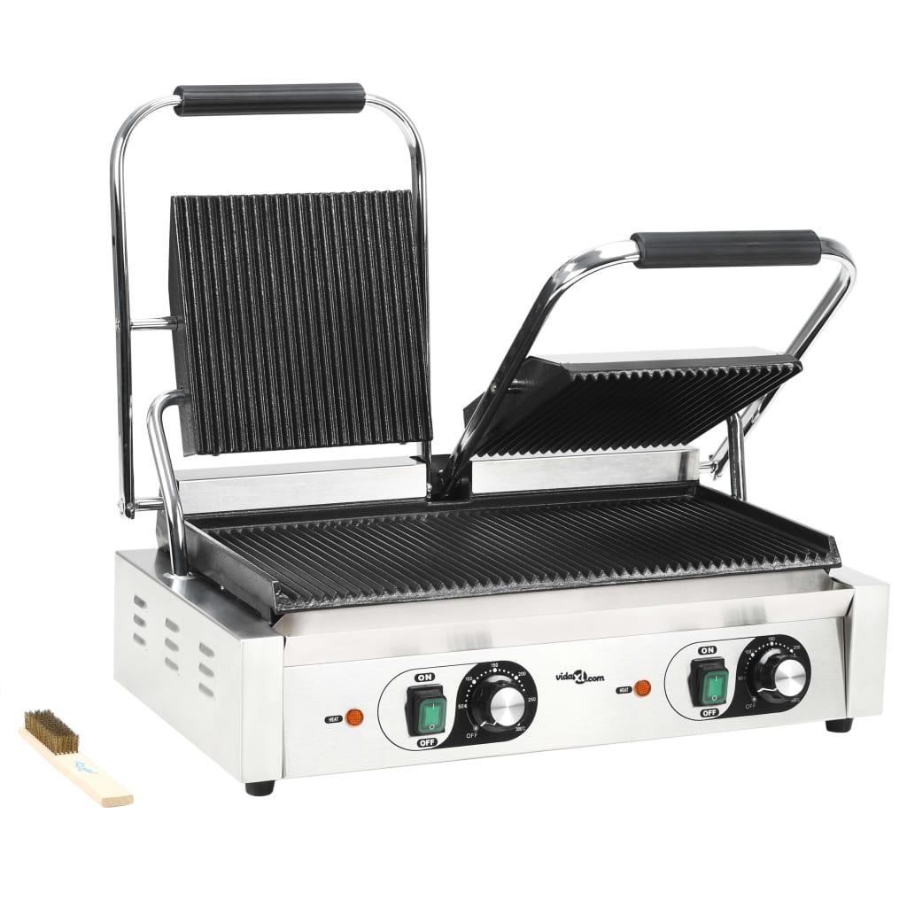 Panini grill gegroefd 1800 W 31x30,5x20 cm roestvrij staal