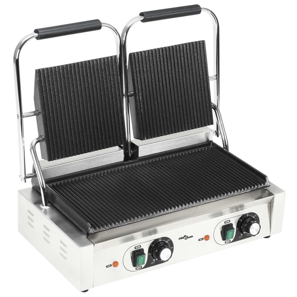 Panini grill gegroefd 1800 W 31x30,5x20 cm roestvrij staal