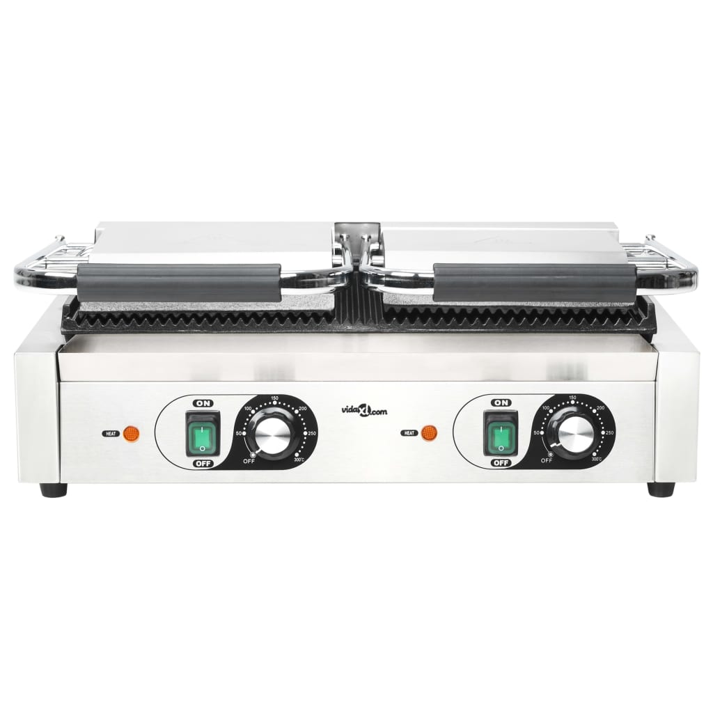 Panini grill gegroefd 1800 W 31x30,5x20 cm roestvrij staal