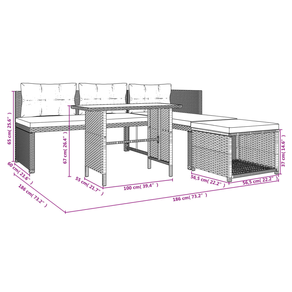 4-delige Loungeset poly rattan