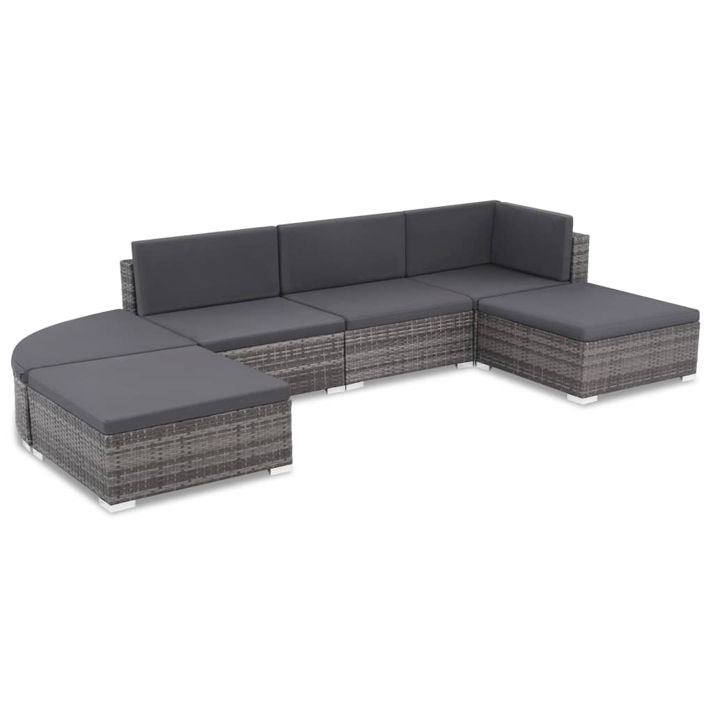 6-delige Loungeset met kussens poly rattan