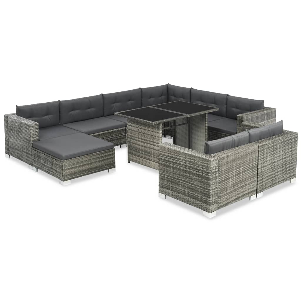 10-delige Loungeset met kussens poly rattan