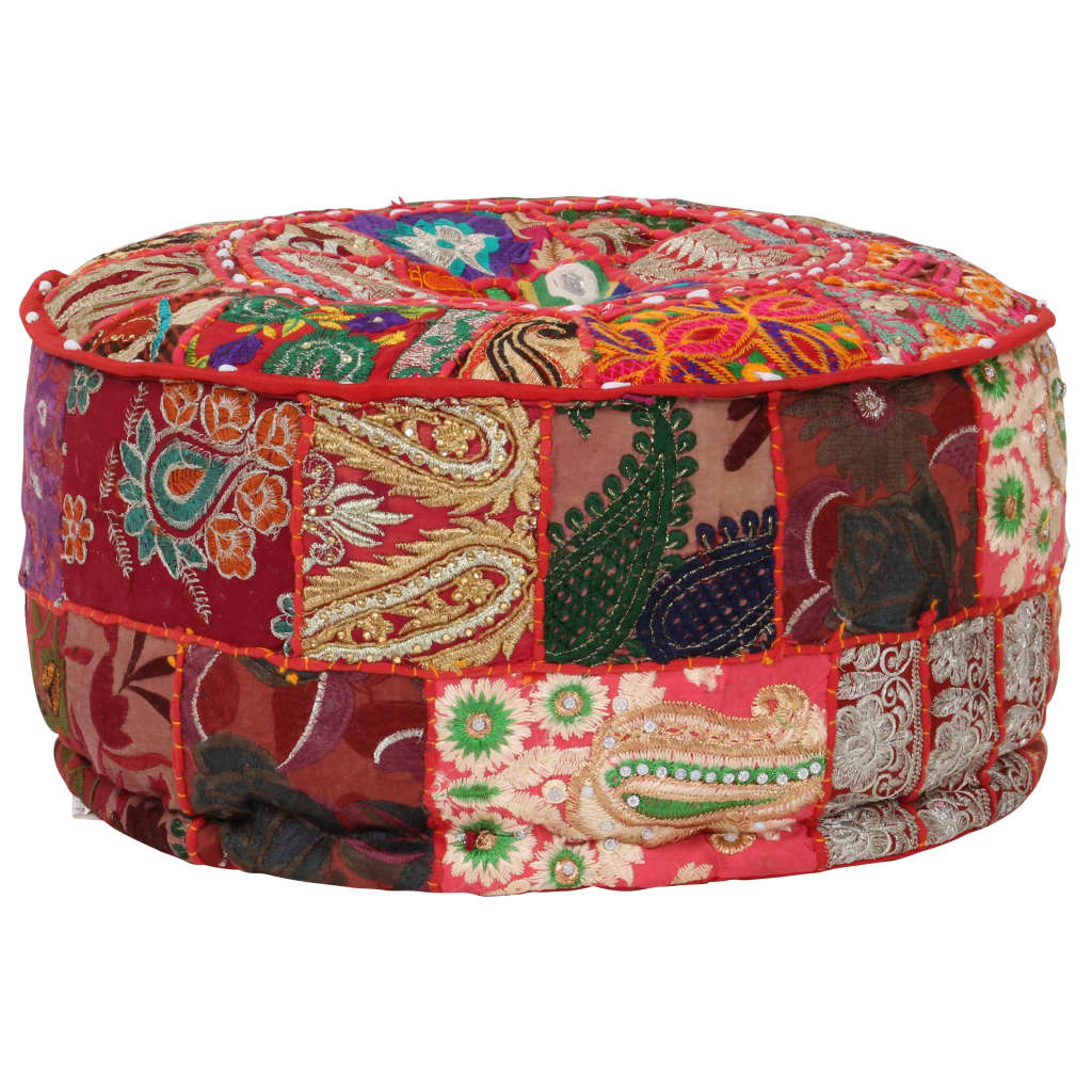 Poef patchwork rond handgemaakt 40x20 cm katoen