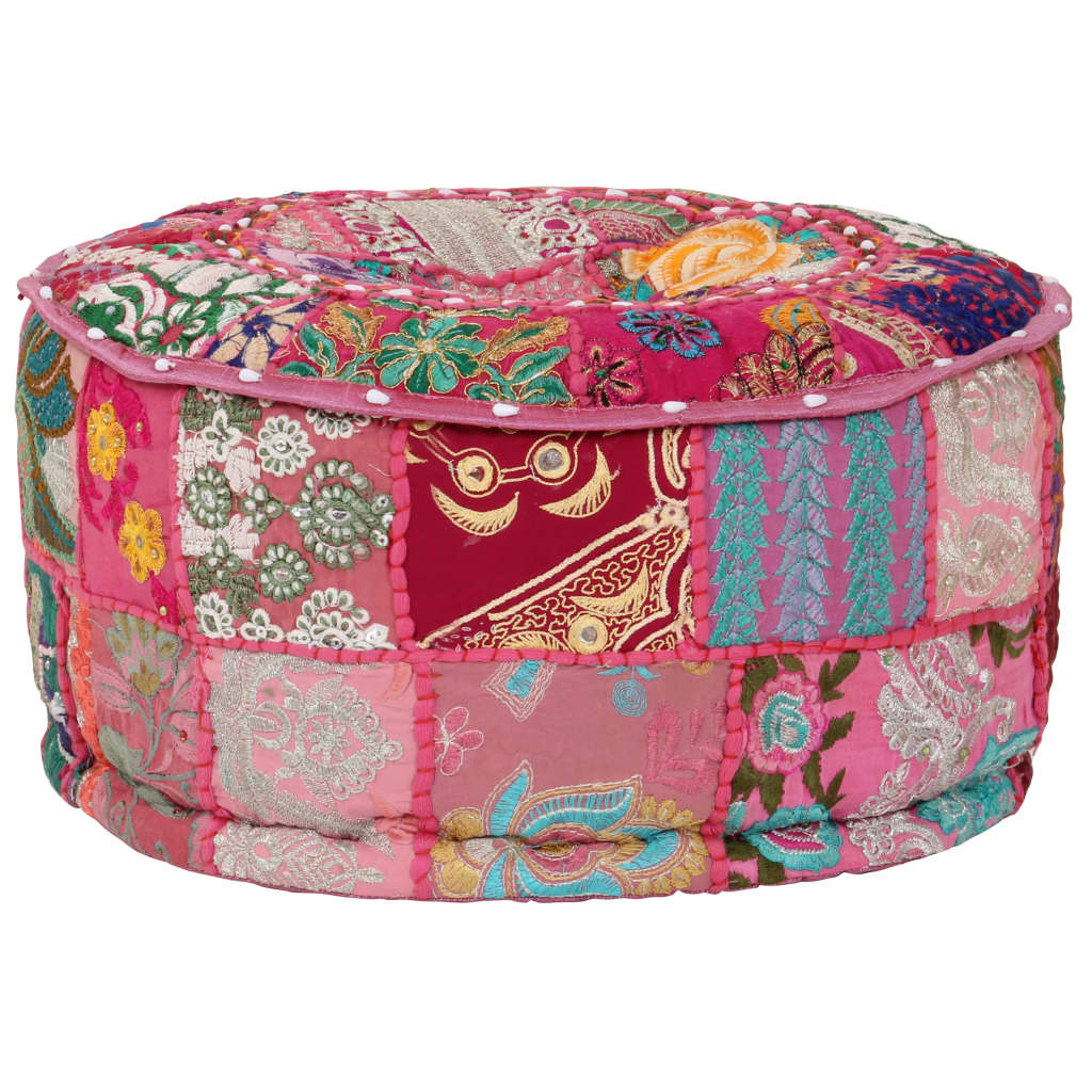 Poef patchwork rond handgemaakt 40x20 cm katoen