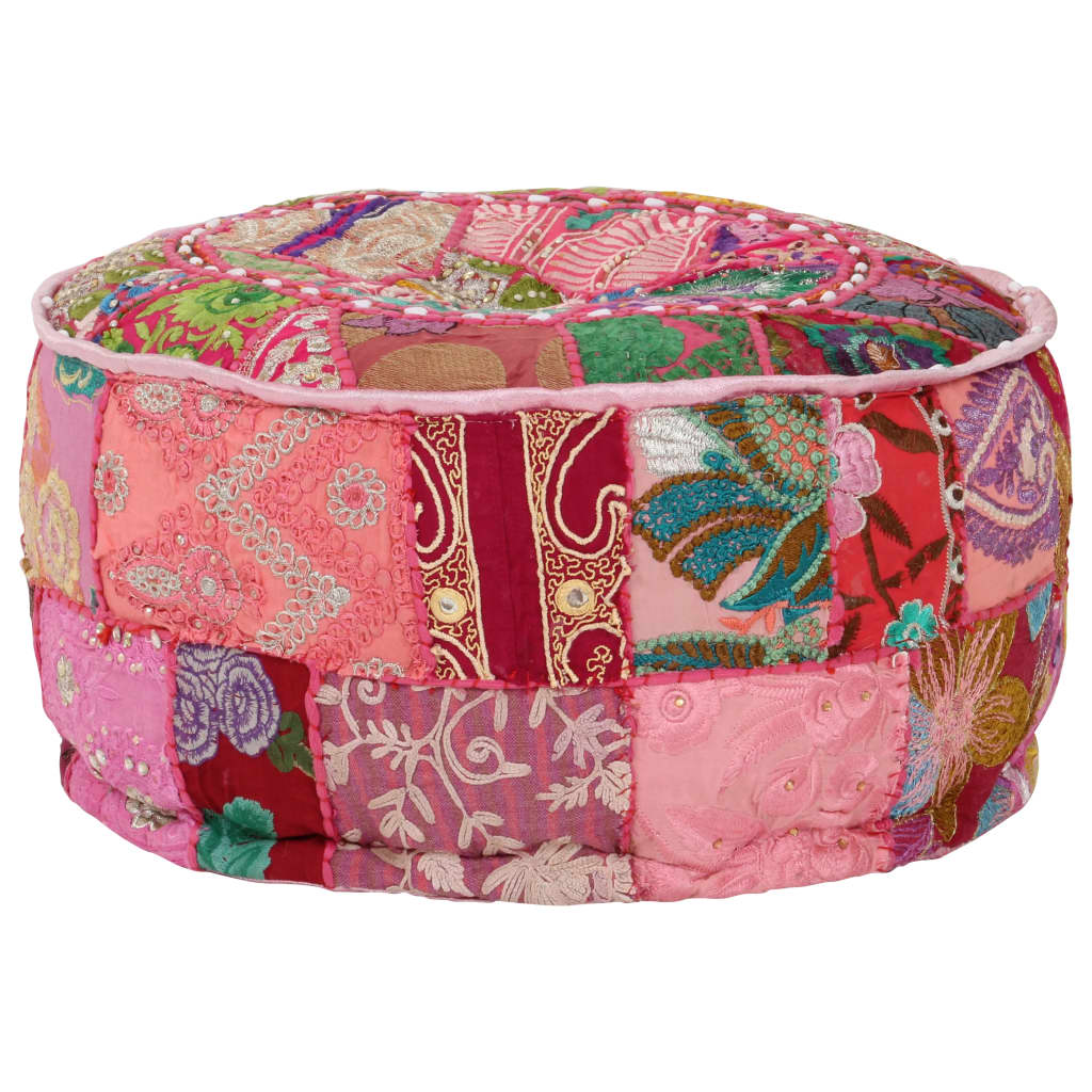 Poef patchwork rond handgemaakt 40x20 cm katoen