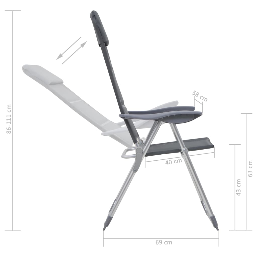 Campingstoelen 58x69x111 cm aluminium 2 st