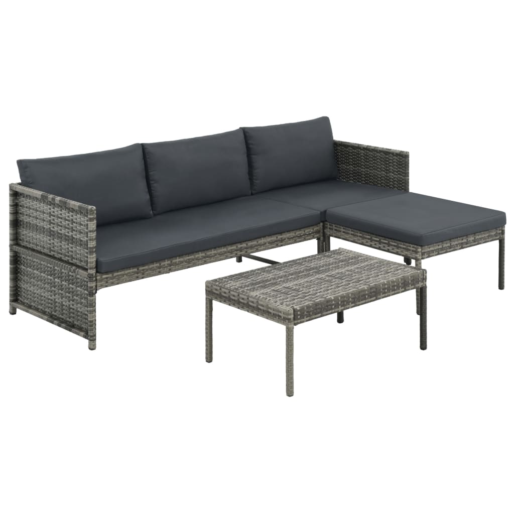 3-delige Loungeset met kussens poly rattan