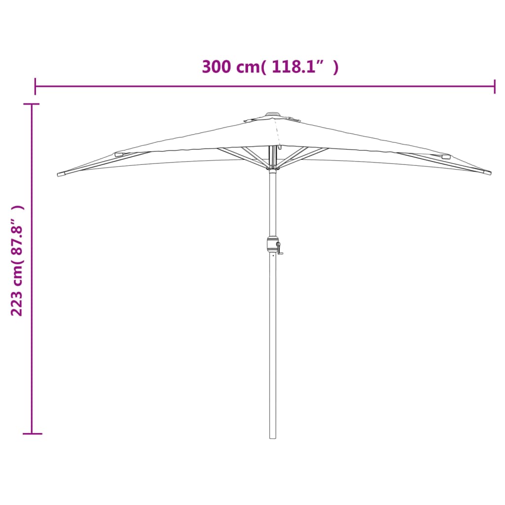 Balkonparasol half met aluminium paal 270x144x222 cm terracotta