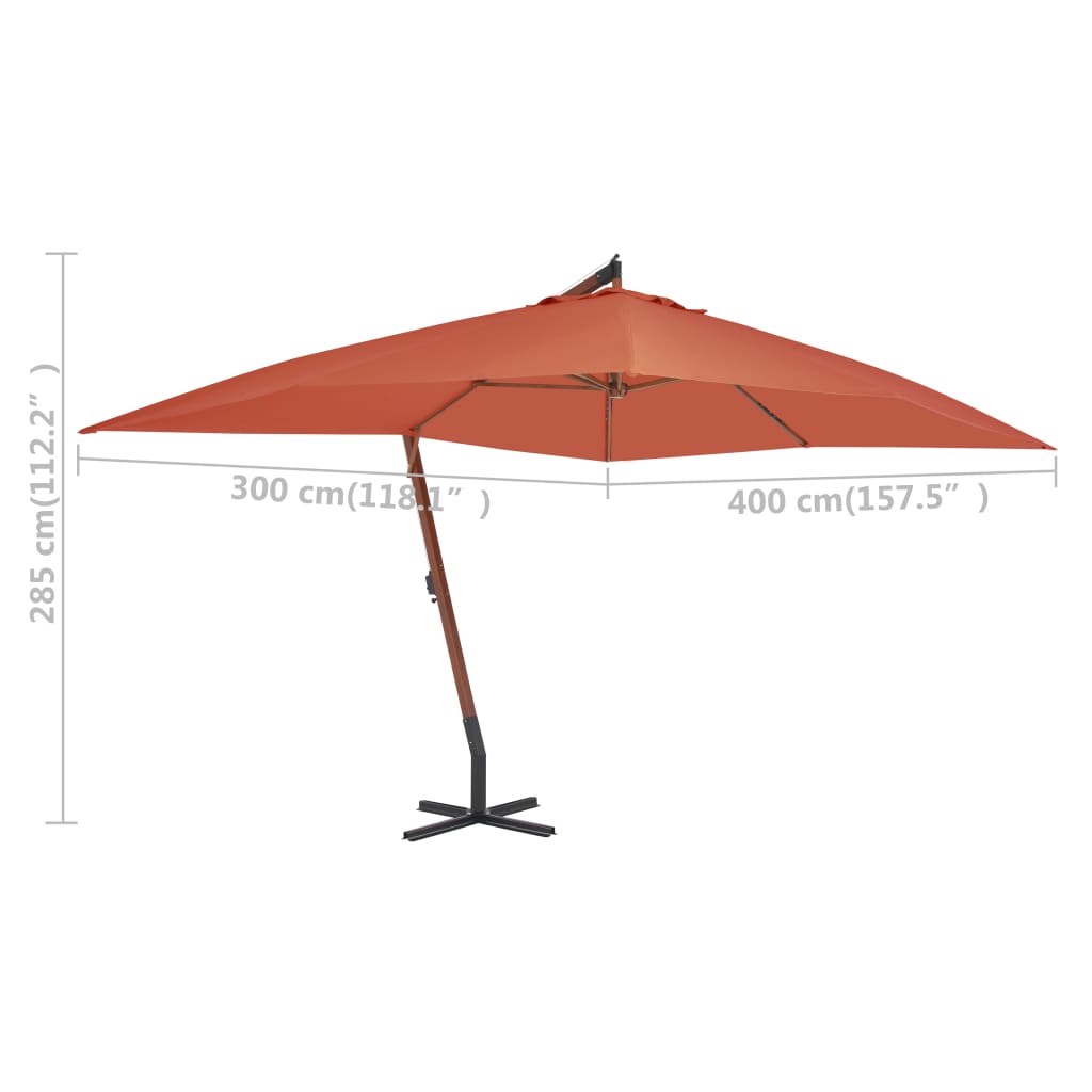 Zweefparasol met houten paal 400x300 cm