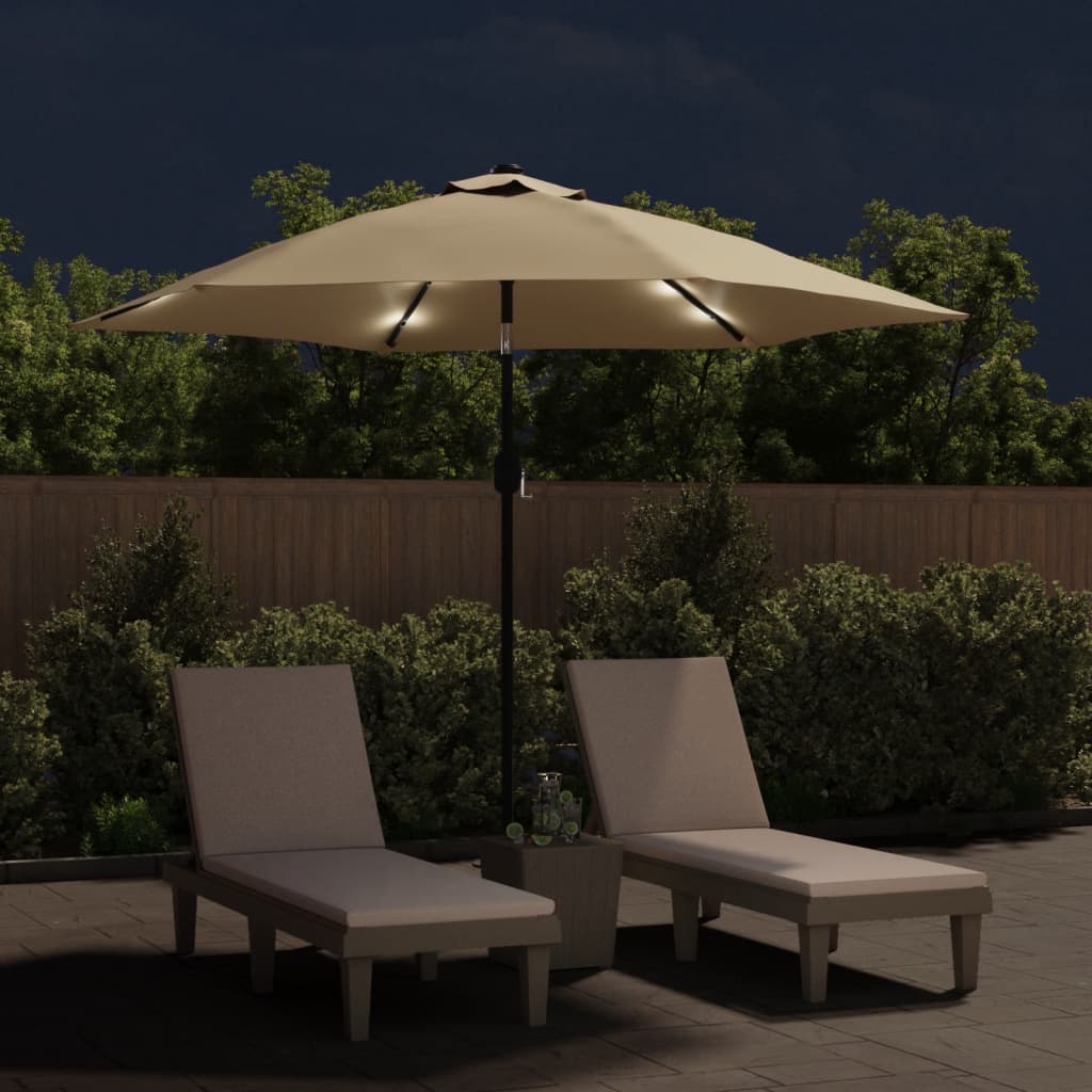 Parasol met LED-verlichting en stalen paal 300 cm