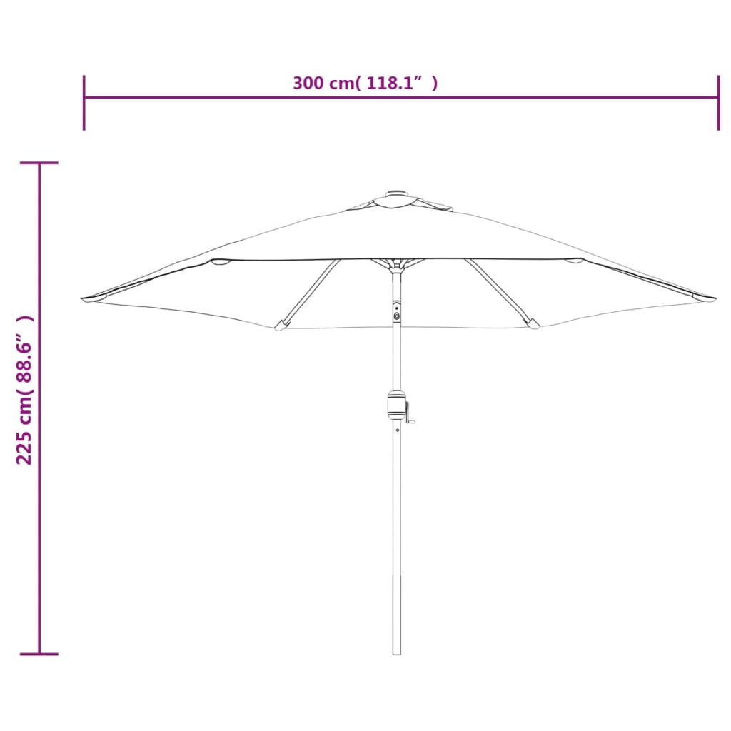 Parasol met LED-verlichting en stalen paal 300 cm