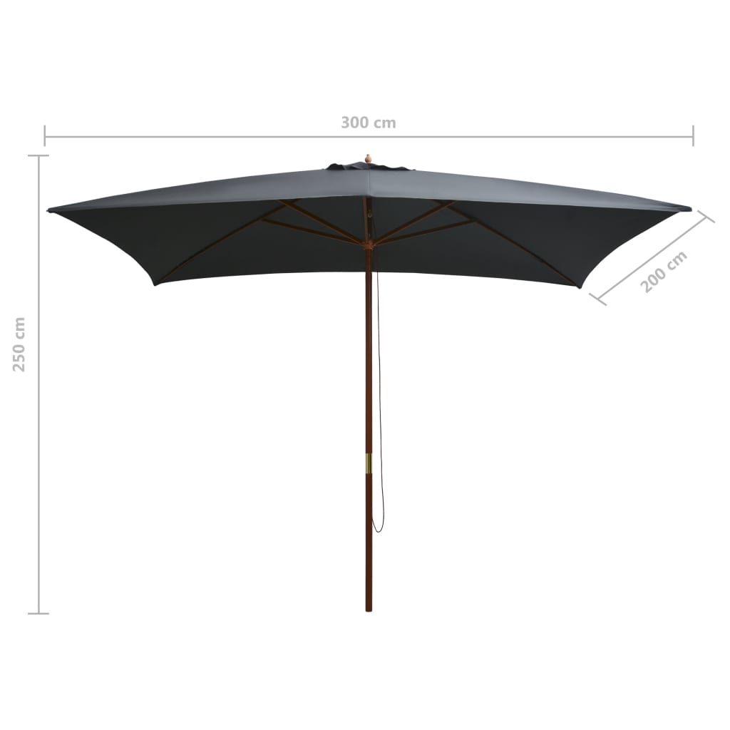 Parasol met houten paal 200x300 cm