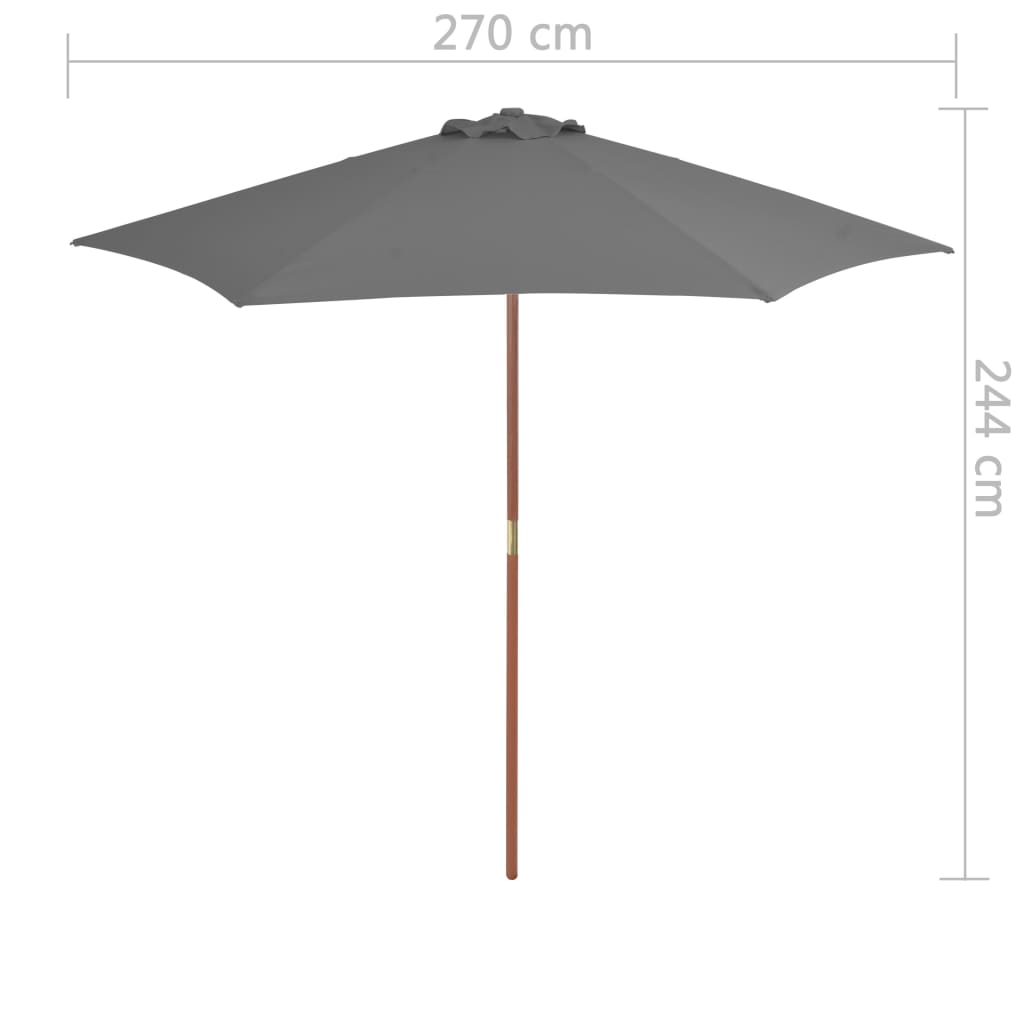 Parasol met houten paal 270 cm