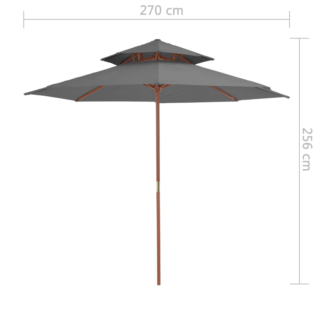 Parasol dubbeldekker met houten paal 270 cm