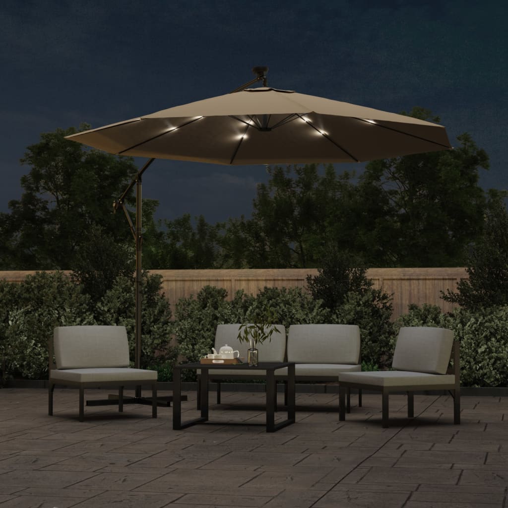 Zweefparasol met LED-verlichting en stalen paal 300 cm